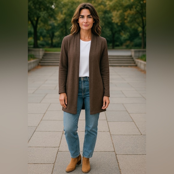 NWT Lusso 100% Cashmere Long Cardigan in Heather Caramel Luxurious Warm Gift - Picture 1 of 6